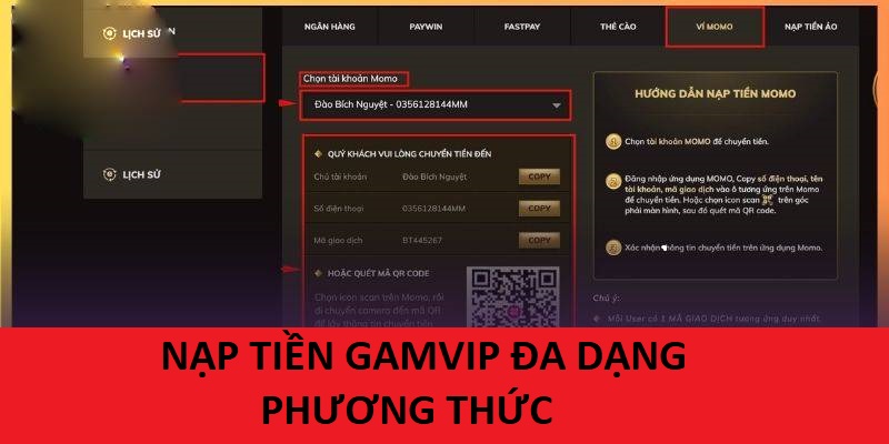 Nạp tiền rút tiền 2 Bước nạp tiền Gam Vip nhanh